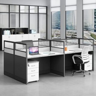 Zara white 4 way office workstation with drawers
